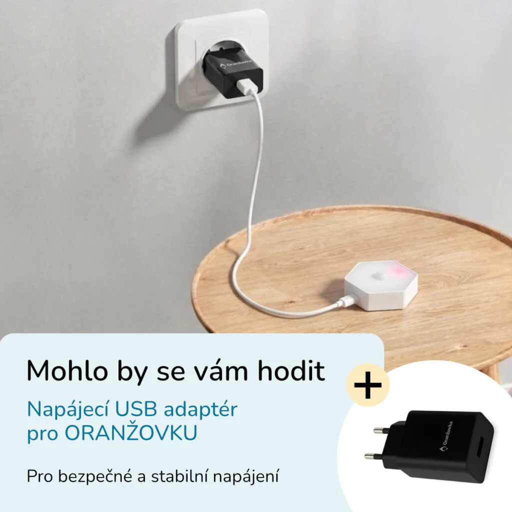 Noční světlo ORANŽOVKA bez modrého světla a adaptér pro nabíjení
