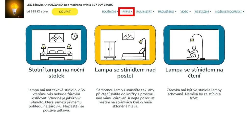 Večerní LED žárovka ORANŽOVKA - popis použití