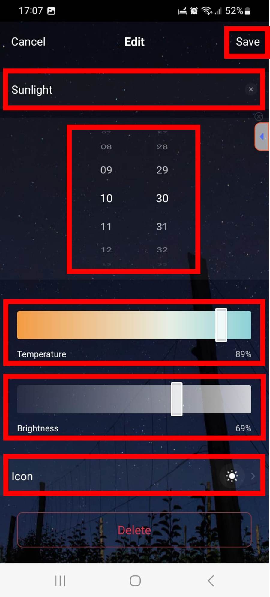 Aplikace Tuya Smart nastavení rytmu.